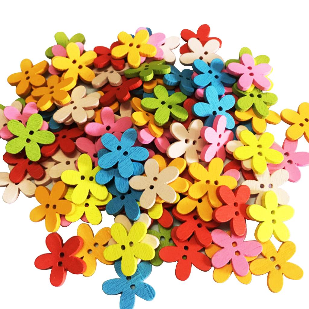 100 Pieces Multicolor 15x15mm 2 Holes Mixed Decorative Buttons Fit Sewing Crafts