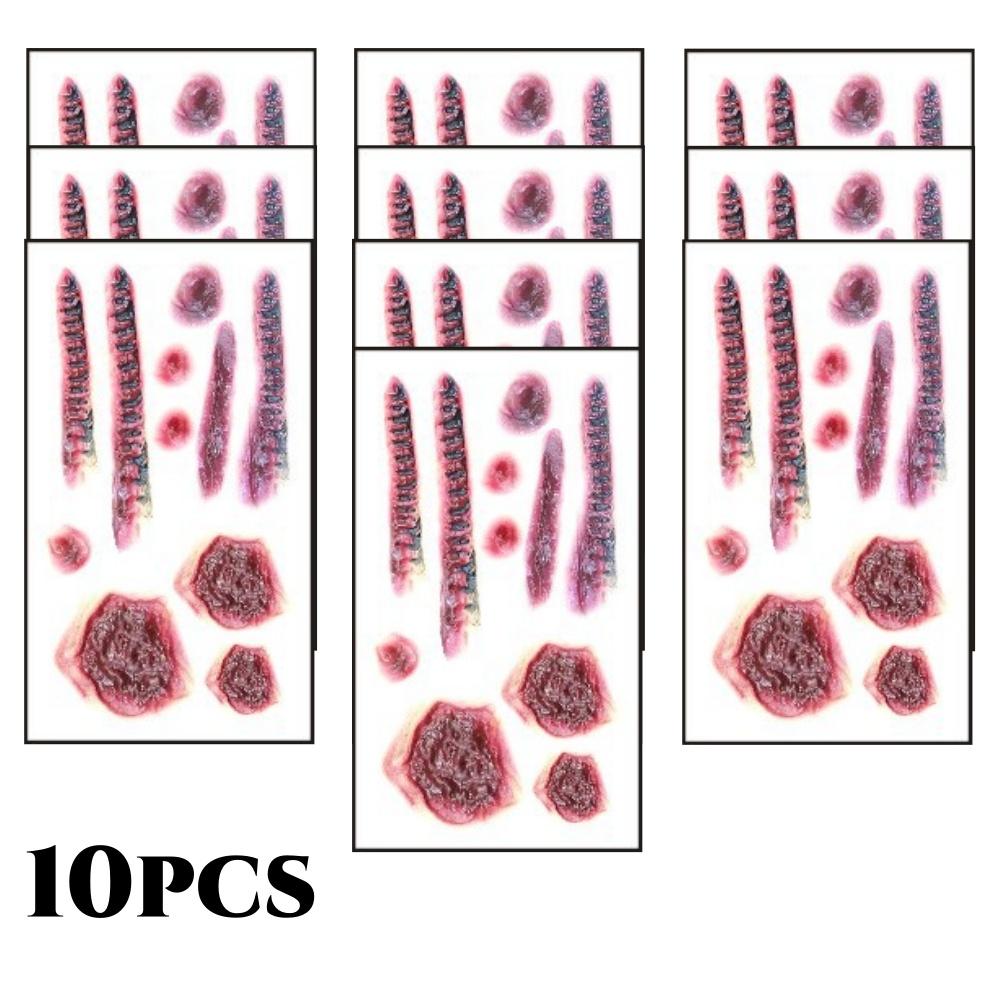 10pcs 3D Fake Scar Tattoos Sticker Body Face Realistic Scab Temporary Tattoos Halloween Horror Wound Bloody DIY Makeup Stickers