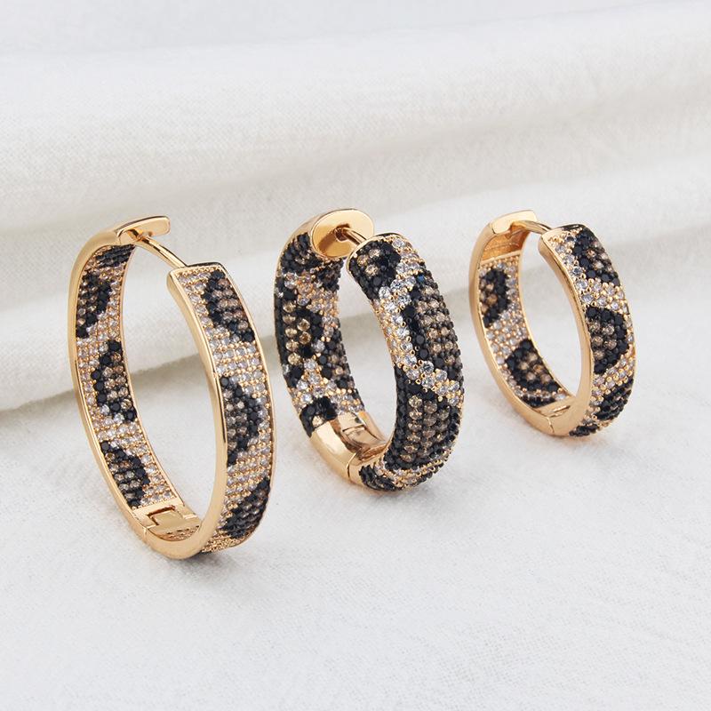 Gold-Plated Leopard Print Zircon Hoop Earrings: Fashionable European & American Style Multi-Design Studs