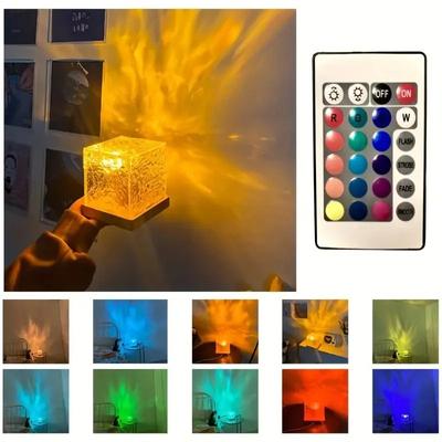 16 Colors Dynamic Rotating Water Ripple Projector Night Light Flame Crystal Lamp For Living Room Study Bedroom Bedside Decor