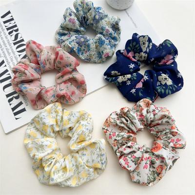 Romantic Floral Print Scrunchies Soft Chiffon Hair Ties Summer Sweet Garden Style Hair Accessories For Teen Girls Party