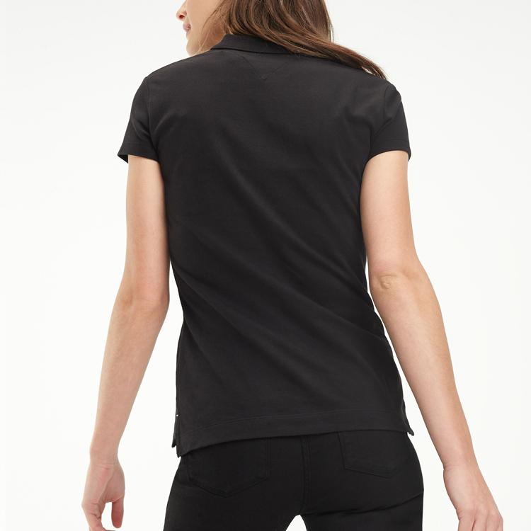 Tommy Hilfiger Tennis Outfit American Vintage Solid Color Slim Fit Short Sleeve Polo Shirt Women Tops Black 76J3073-002