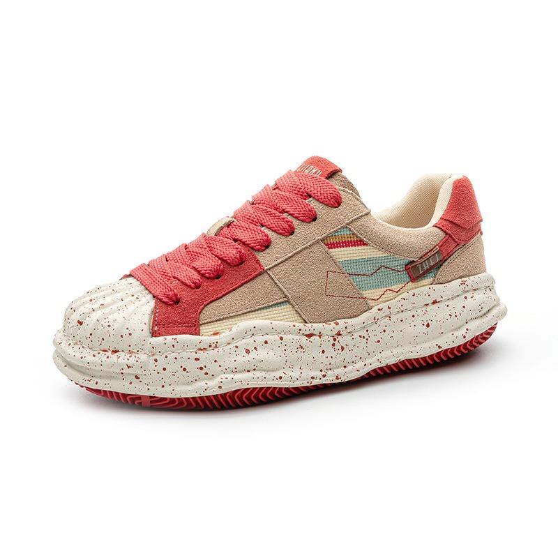 Shell head dissolving shoes women's spring new niche splashing ink design sense thick sole heightening sports and leisure board shoes