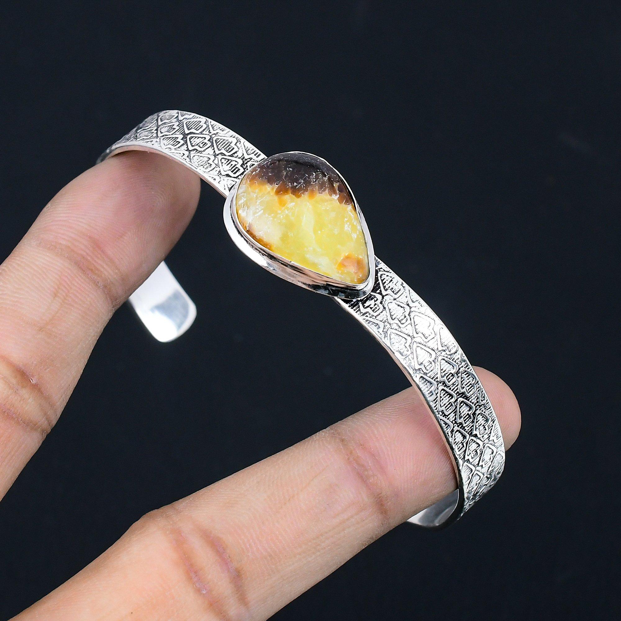 

Daughters Day Deal Natural Septarian 925 Sterling Silver Wedding Bangle Bracelet Adjustable