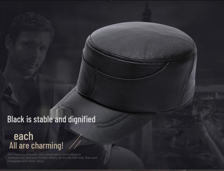 Męska Czapka z Daszkiem typu "Kaczka" ze Skóry Bydlęcej - Ciepła w Stylu Wojskowym na Jesień i Zimę