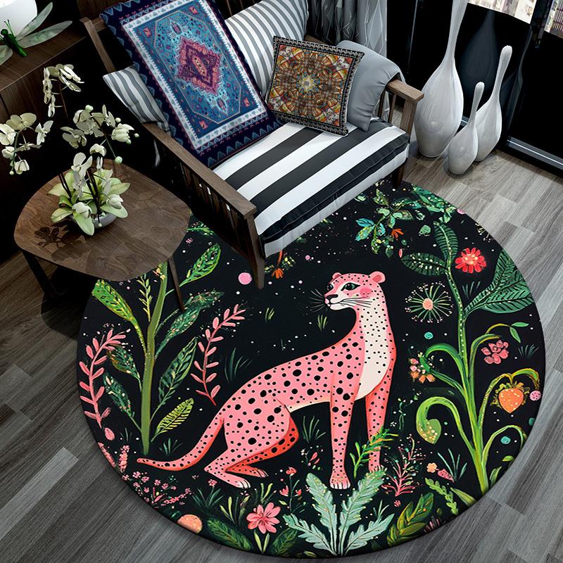 Pink Leopard Round Area Rug,Carpet Rug for Living Room Bedroom Sofa Playroom Decor,Non-slip Floor Mat