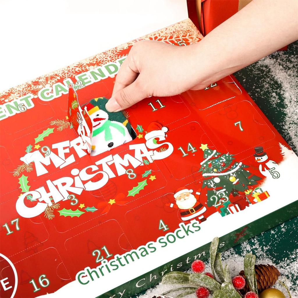 24 Days Christmas Socks Advent Calendar Countdown Advent Box Socks Christmas Surprise Gift For Boy Girl Men Women Party Supplies