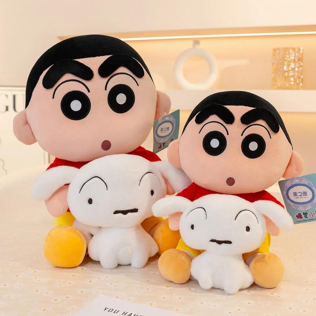 With Tag Cute Crayon Shin-chan Hold Shiro Plushies Cartoon Anime Sleeping Doll Soft Cuddly Pillow Birthday Gifts Girl