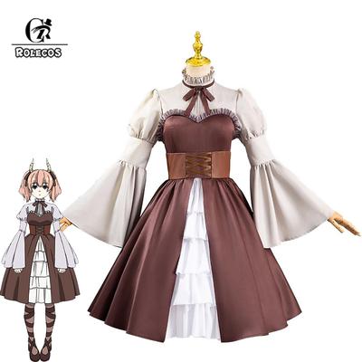 Anime Sousou No Frieren Linie Cosplay Kostým Dámský Hnědý Lolita Vintage Renesanční Šaty Halloween Oblek s Rohy