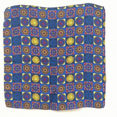Used Gianni Versace Pocket Square 100% Silk Medallion Pattern Blue