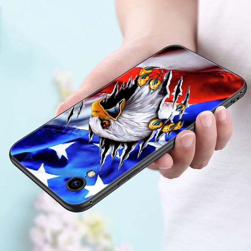 Custodia per telefono con aquila bandiera americana USA per Apple iPhone 14 13 12 Mini 11 Pro Max 7 8 XR X XS 7 8 Plus SE 2020 2022 Cover Nera
