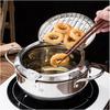 Deep Fryer Pot, Japanese Style Tempura Deep Fryer Frying Pot With Thermometer, Lid, Oil Drip Drainer Rack for French Fries Fish Shrimp Chicken 7.9