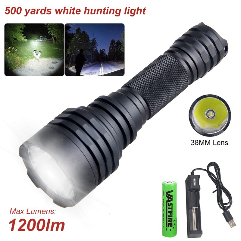 Powerful 500Yards C8s Professional Green Red Hunting Flashlight 1-Mode Torch USB Rechargeable Lantern+Switch+Mount+18650+Charger