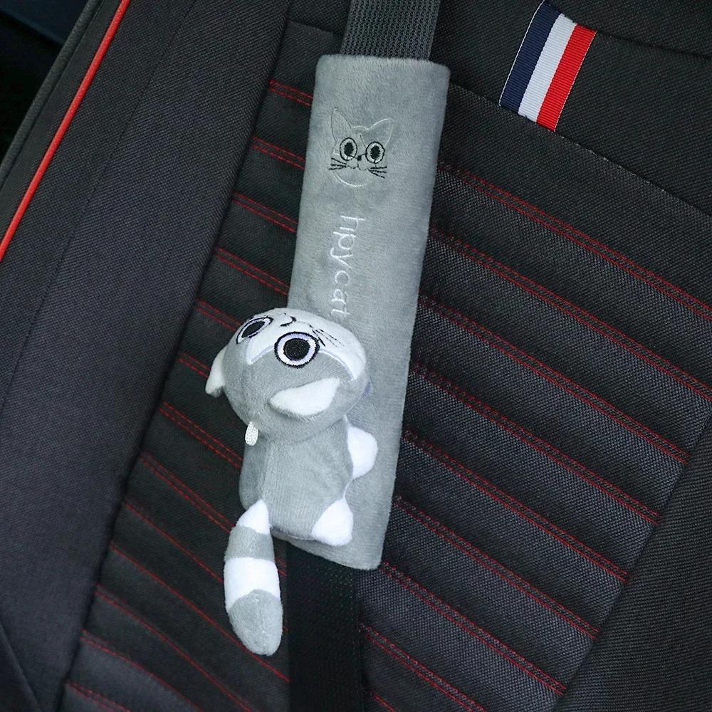 Kawaii Plush Kitten Car Safety Belt Cover Pads Universal Auto Shoulder Cushion Protector Vehicle Seat Strap for Women Children