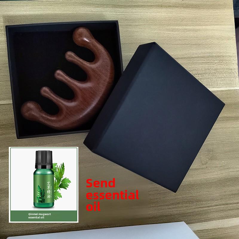 One Piece Gold Sandalwood Five-Tooth Massage Comb for Head and Meridian Stimulation.
