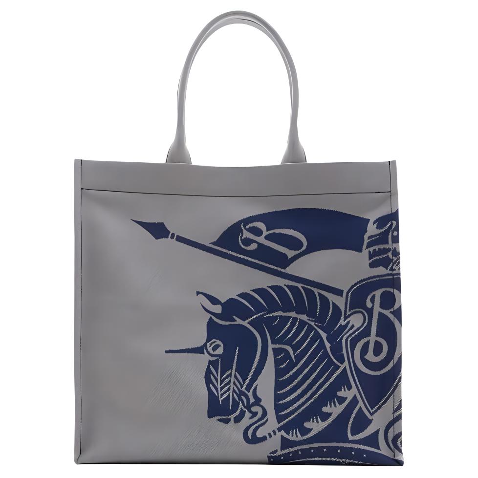 Burberry Women's Gray/Blue Jacquard Woven Detachable Zipper Bag Canvas Tote Shopping Shoulder Handbag Medium Men Tote 80807491