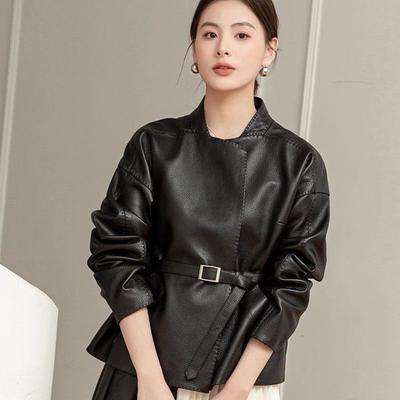 Vintage Leather Jacket Women's Short Trend Spring and Autumn Leather Jacket Small Skinny