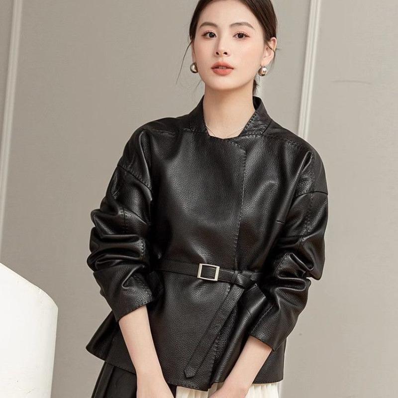 Vintage Leather Jacket Women's Short Trend Spring and Autumn Leather Jacket Small Skinny