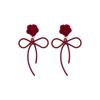 Red flower bow stud earrings niche design sense light luxury fashion high-end earrings autumn versatile