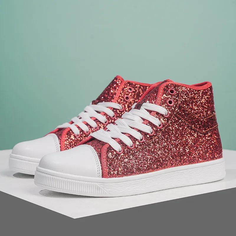 Luxury Red Designer Shoes Women High top Sneakers Lightweight Women's Vulcanized Shoes Fashion Glitter Sneakers Woman