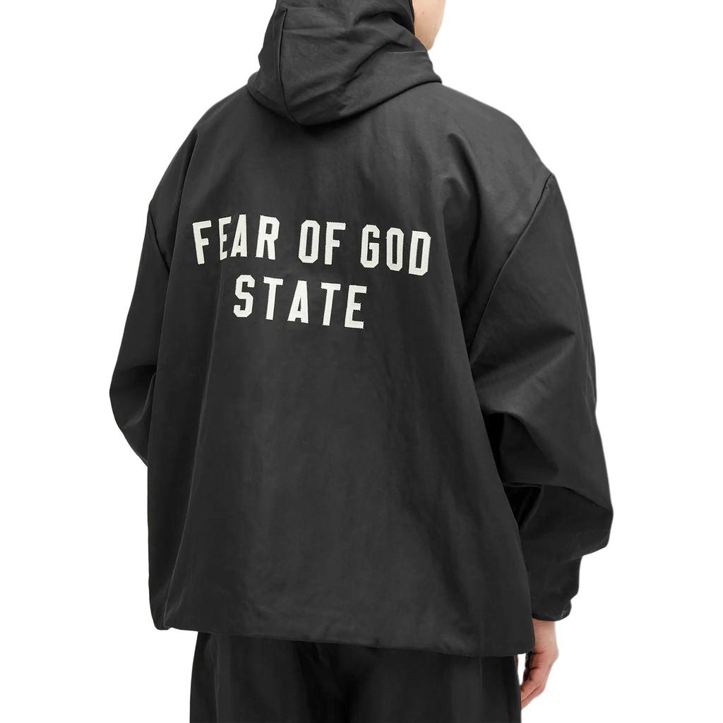 Fear of God Essentials Textured Nylon Hooded Coaches Jacket Black Men Outerwear 202BT246370F