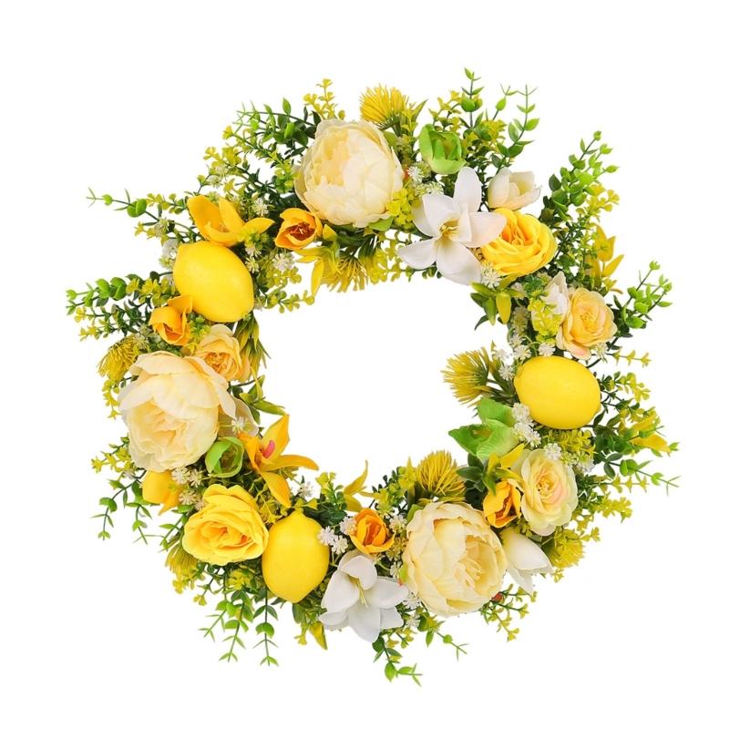 Yellow Flower Wreath with Lemon Artificial Summer Wreath for Front Door Farmhouse Wedding Garden Outdoor Decorations
