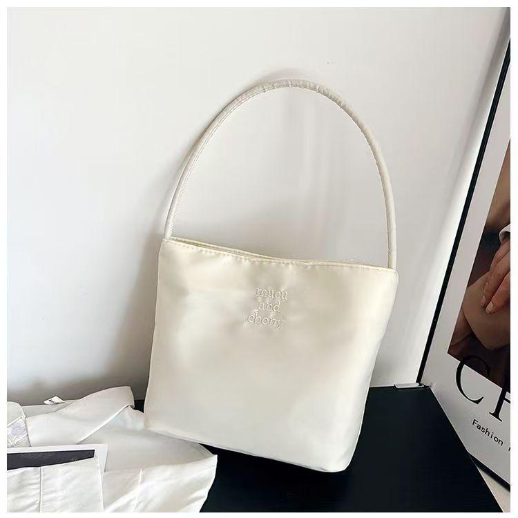 Fashion Embroidered High-Stretch Waterproof Nylon Shoulder Bag for Women, Casual Underarm Crossbody Purse
