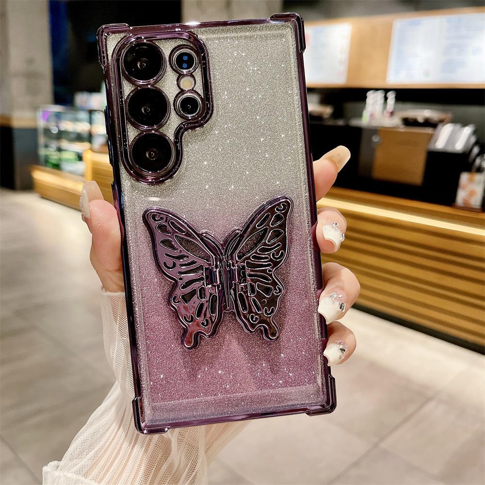 Suitable for Samsung S25EDGE Mobile Phone Case S25FE Butterfly Stand Gradient Glitter Shell A55 Four Corner Anti Fall Protection