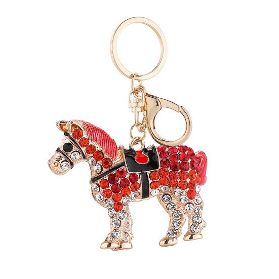 

Стразовый брелок для ключей с лошадью, сверкающий брелок с животным, брелок из цинкового сплава, подвеска для ключей, аксессуары для сумок и кошельков розы красного