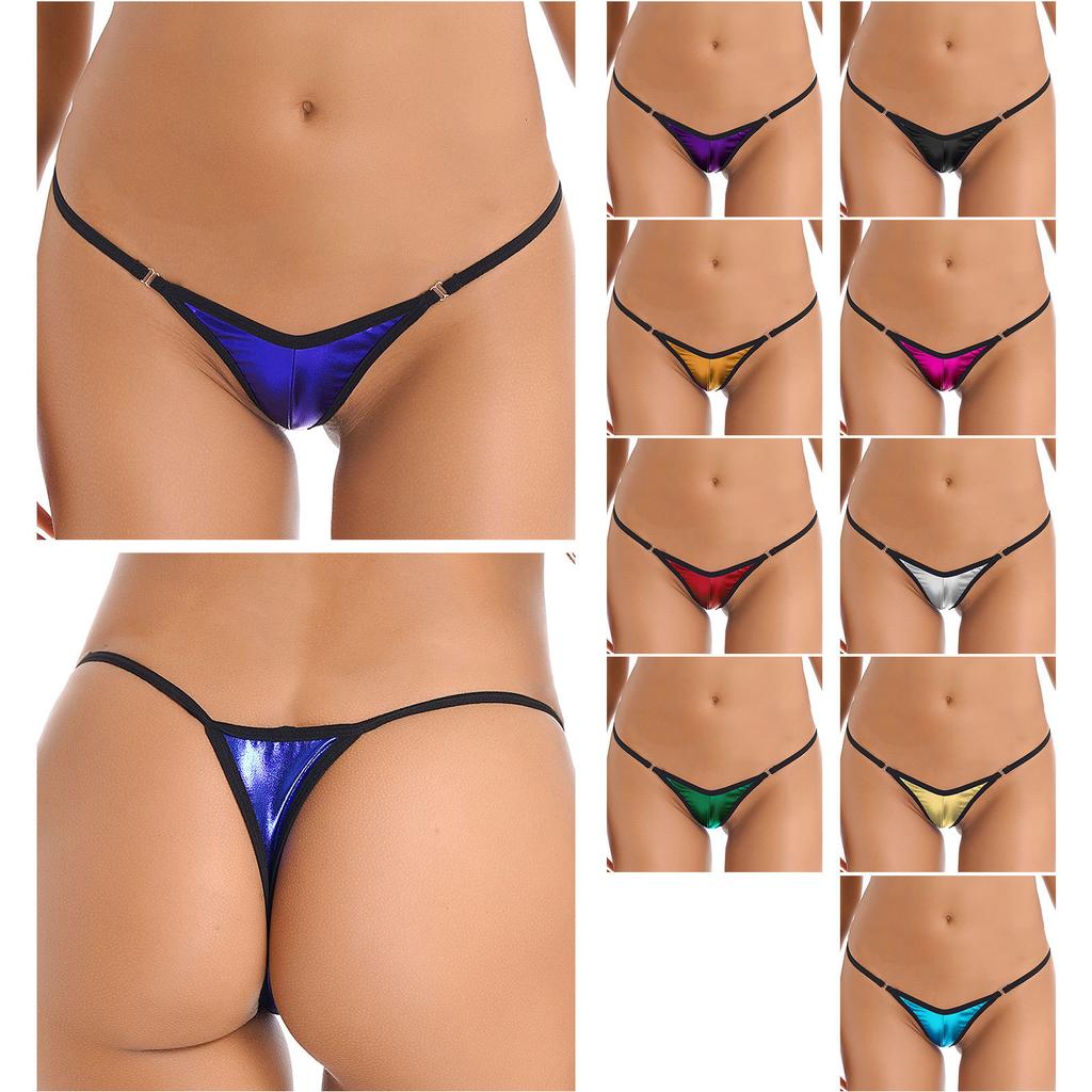 Womens Shiny Low Rise Micro Thong Elastic Waistband G String Underwear Bikini Swimwear