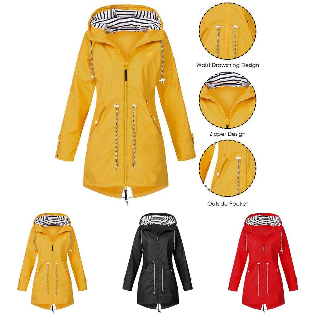 Giacca a Vento Impermeabile da Donna Cappotto Impermeabile con Cerniera Alla Moda Felpe con Cappuccio per Uso Esterno