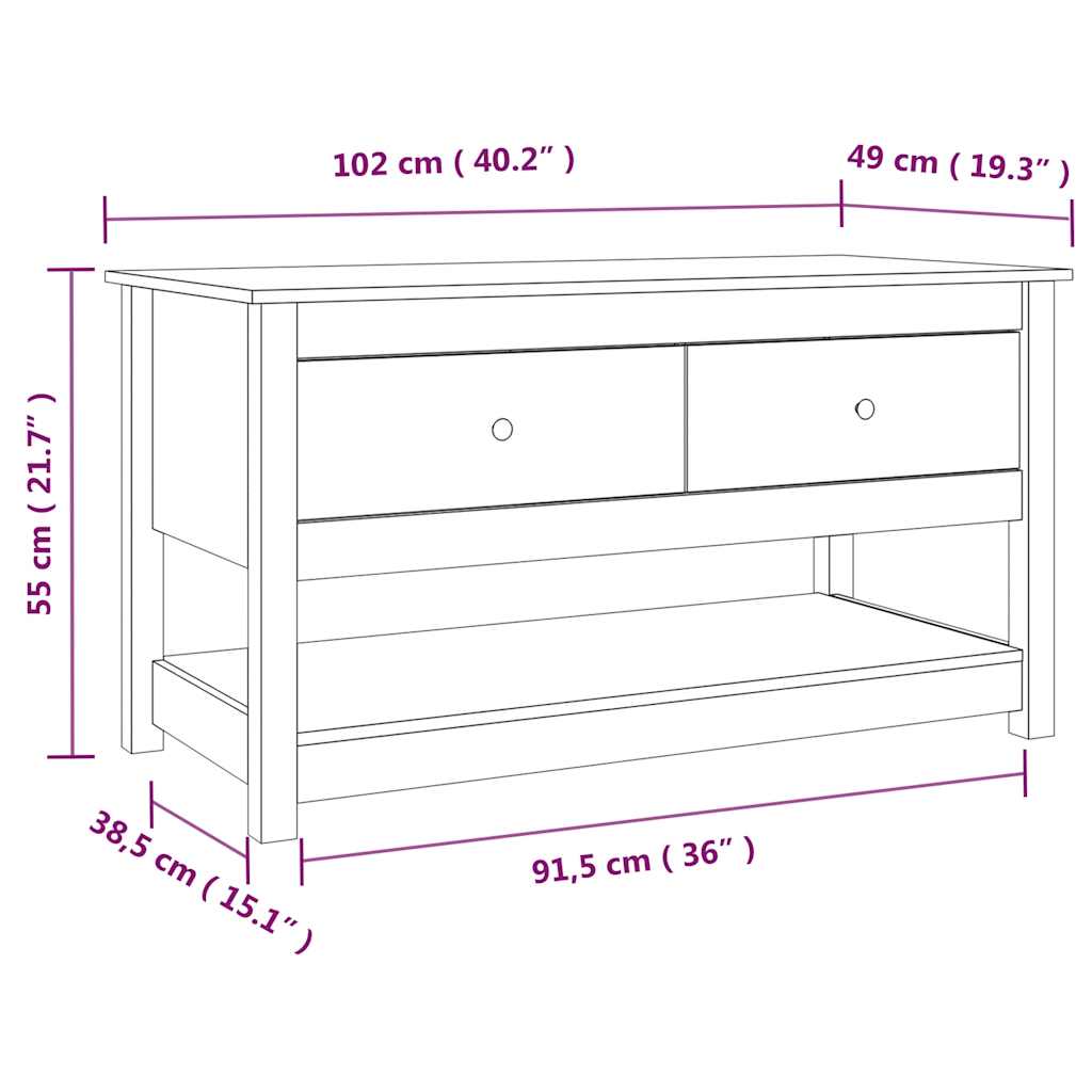 Coffee Table Black 102 x 49 x 55 cm Solid Pine Wood