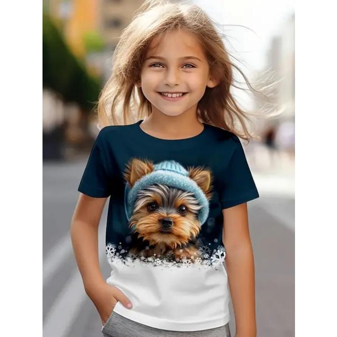 Summer New Casual and Comfortable Animal Print Girls Round Neck Short Sleeve T-shirt