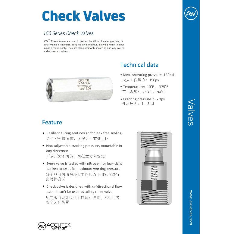 AW® 304 Stainless Steel Female Thread BSPP Check Valve One Way Non-retrun Valves 1/8" 1/4" 3/8" 1/2" 3/4" 1" 150psi