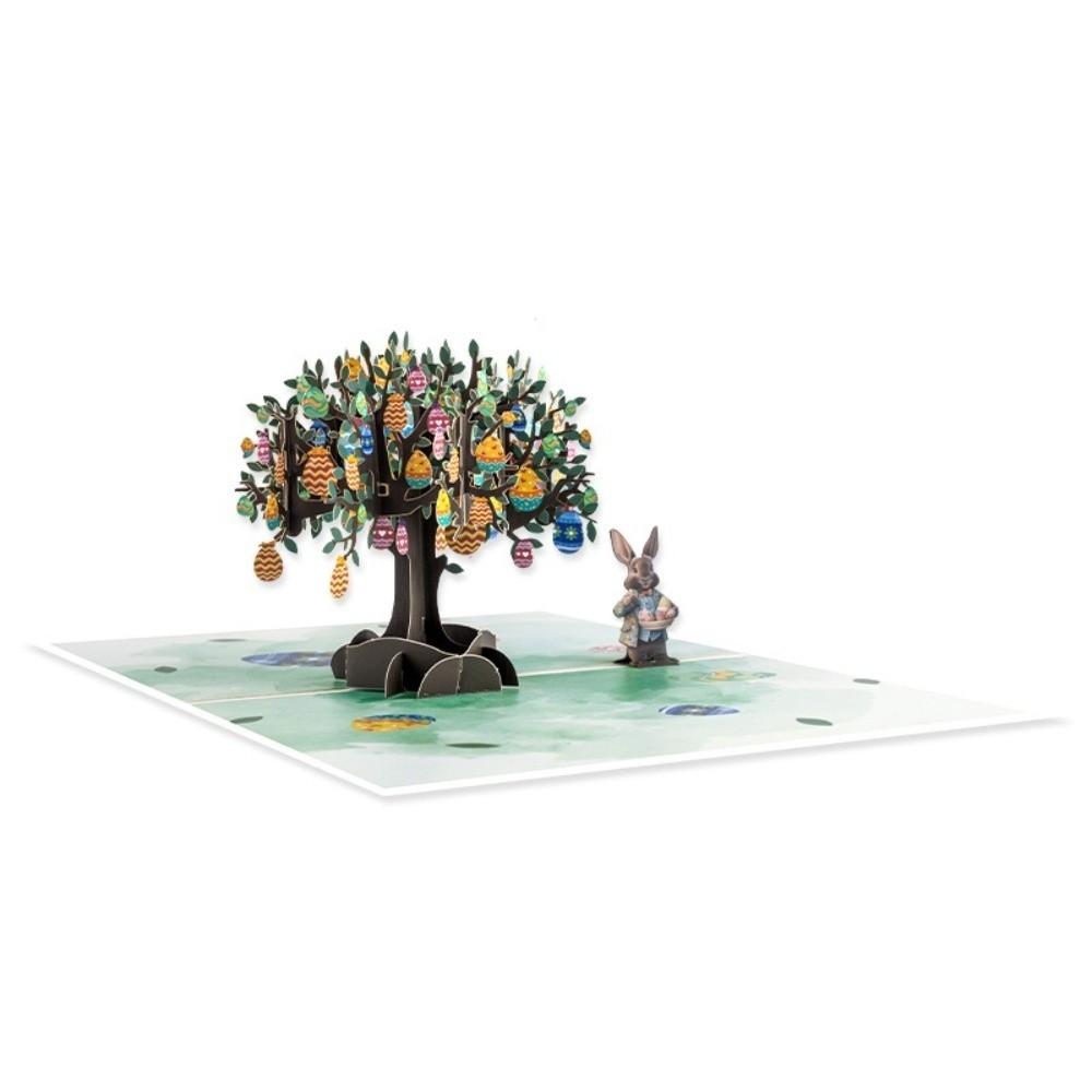 Folding 3D Popup Easter Card with Envelope Paper Arts Celebration Card Postcard Hand Carved Easter Greeting Cards Home Ornaments