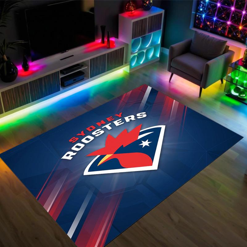 Sydney Roosters Design Crystal Velvet Carpet Cozy Non?Slip Printed Rug For Bedroom Living Room Entrance