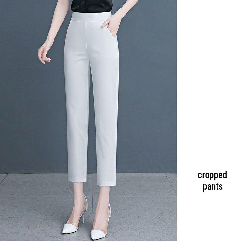 Women's High-Waisted Elastic Straight-Leg Cigarette Pants, Slimming & Versatile, Ideal for Spring/Autumn, Casual Mom's Trousers, New 2025
