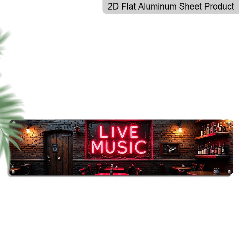 

2D Flat Design Neon Signboard Vintage Bar Aluminium Decorative Sign Featuring Live Music Lettering Patterns Suitable for Cafes, Bars, Restaurants 40cm x 10cm