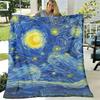 Starry Sky Throw Blanket Swirling Blue Night Sky Moon Stars Classic Impressionist Landscape Oil Painting Art Decor for Blanket