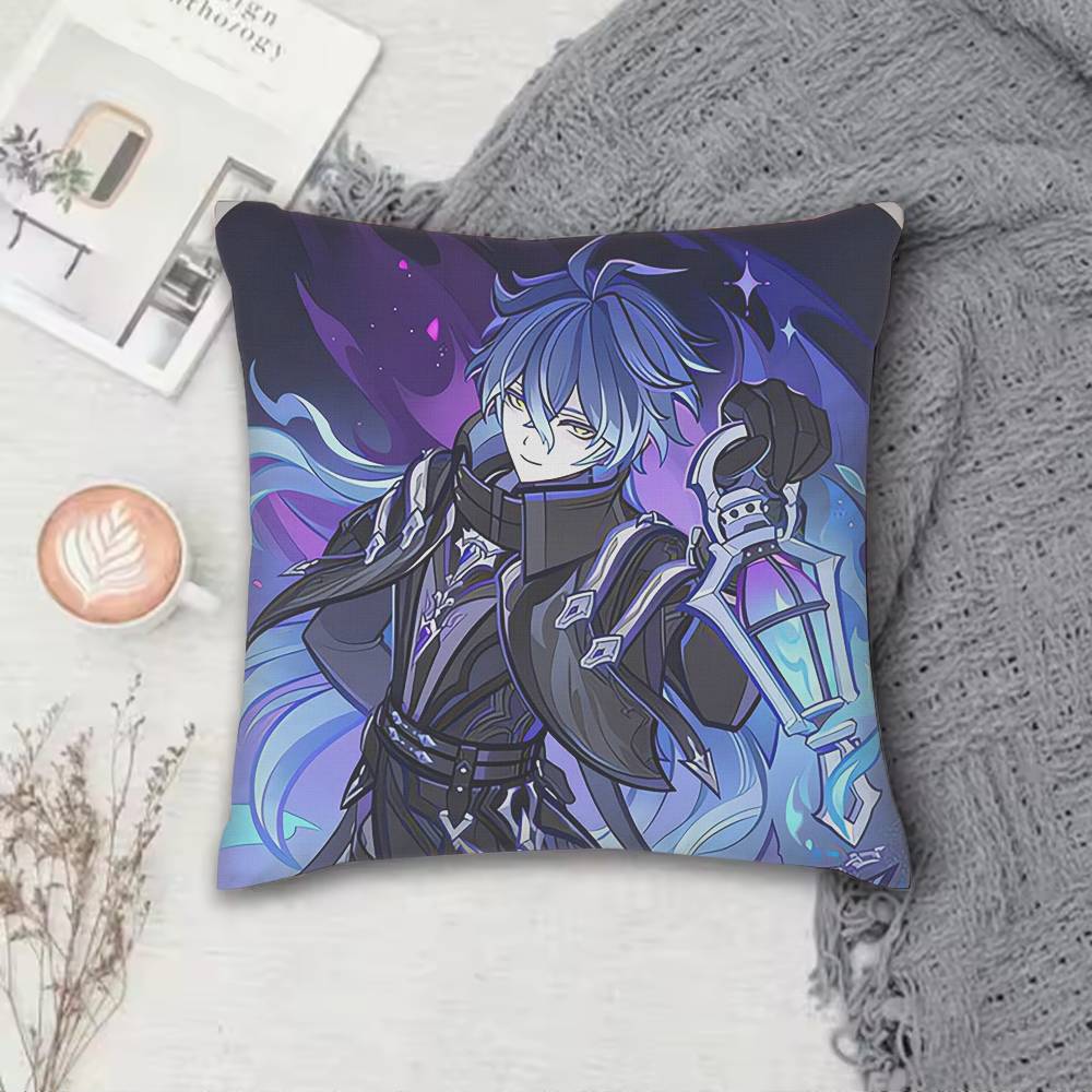 G-Genshin I-Impact F-Flins Pillow Case Pattern Printed Pillowcase For Living Room Sofa Cushion Cover
