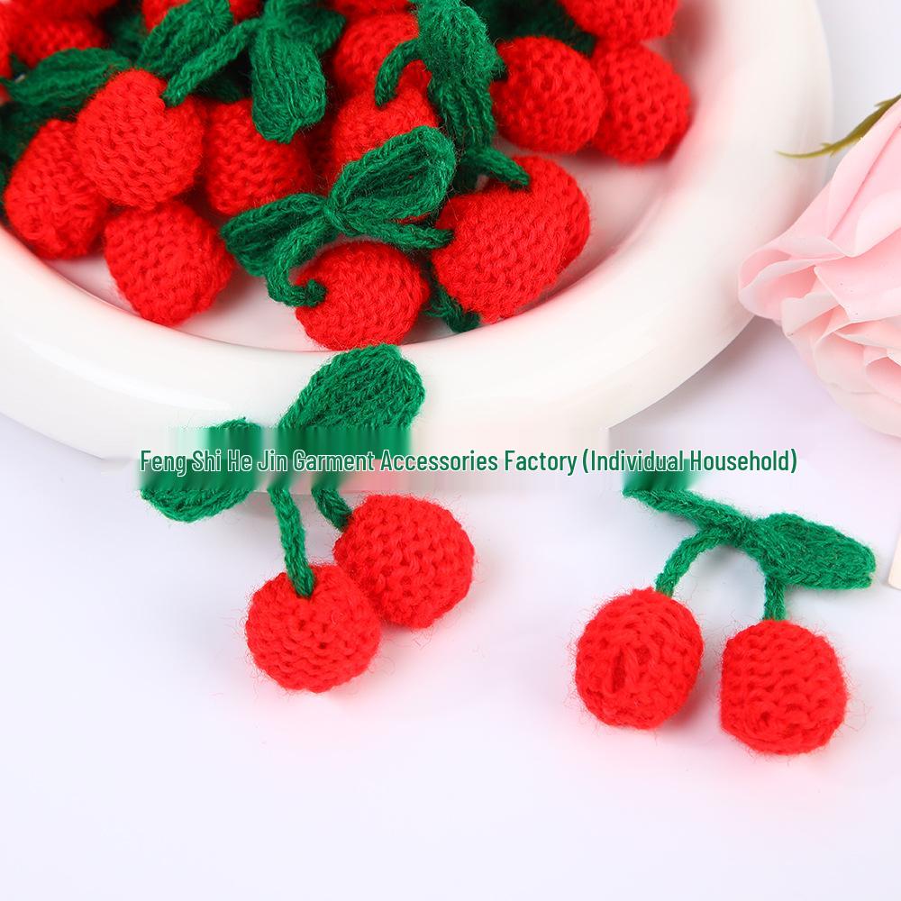 Cherry Knit Yarn Handmade Crochet Embellishments for Children s Hair Accessories 1.5 cm