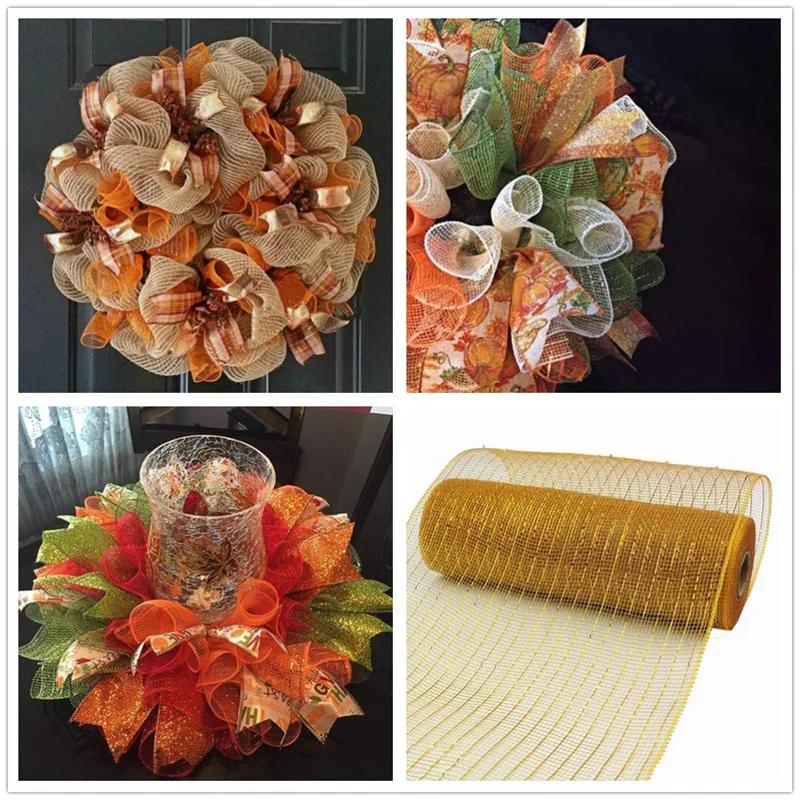 Pink and Gold Ribbon 1 Roll Gold Wire Mesh Ribbon for DIY Bows Garland Gift Wrapping Net Festival Home Decoration Accessories