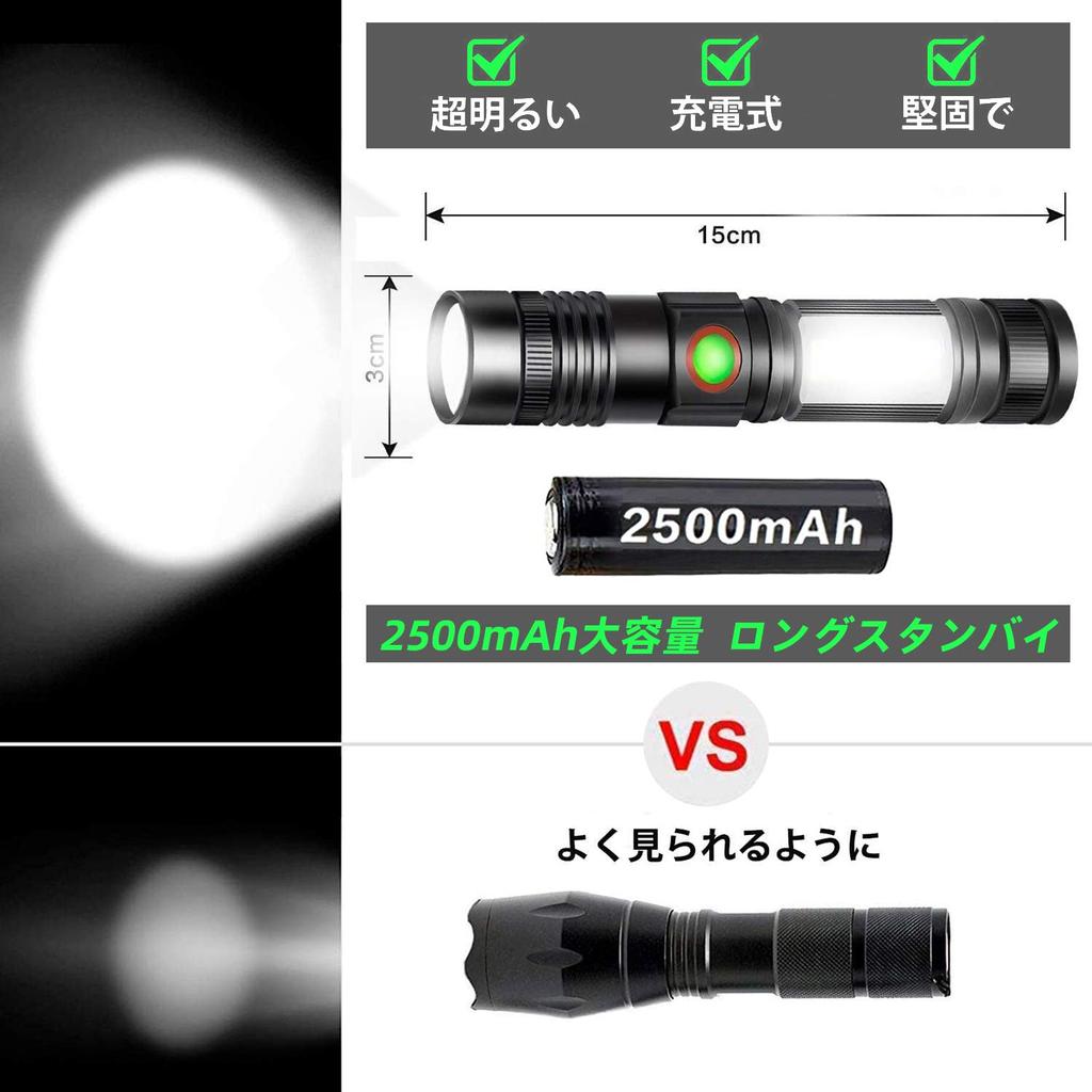 LED handheld USB rechargeable 18650 hours of practical tail COB work Ideal for power disaster and crime of Ultra-bright 1600-lumen flashlight,