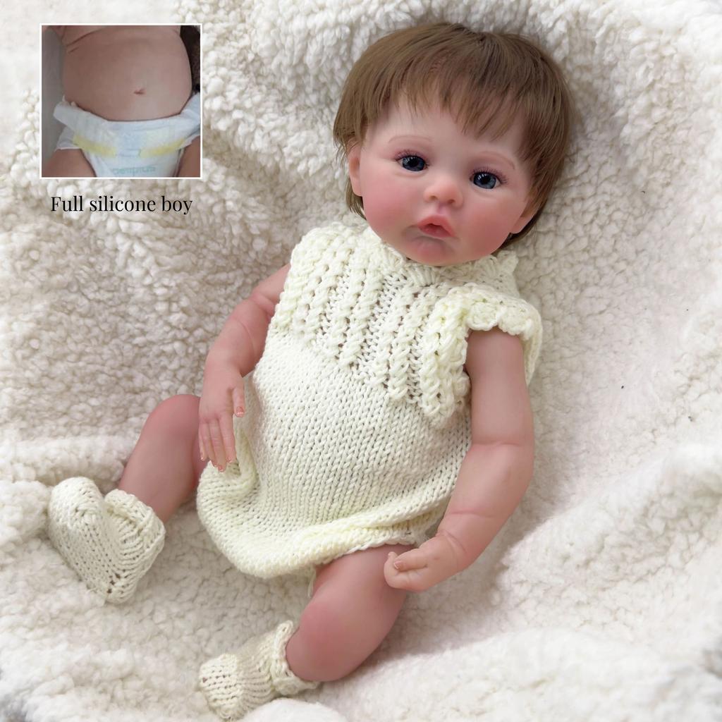 Cute 18 Inch Reborn Babies Dolls Meadow Full Vinyl Body Simulation Doll Can Bath Realistic 3D Painted Skin Newborn Baby Dolls for Kids Christmas Gifts