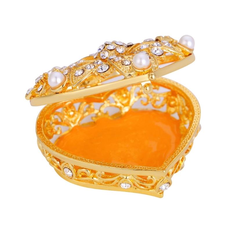 Romance Heart Shaped Metal Jewelry Storage Box Decorated With Diamonds And Pearls