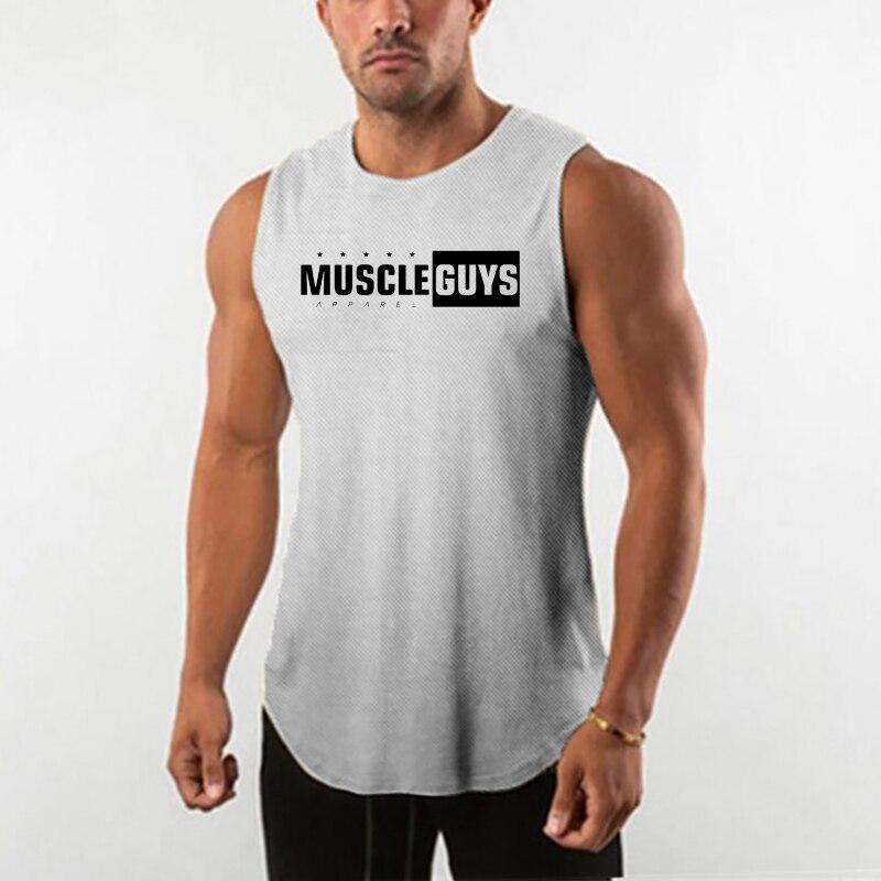 Muscleguys Men's Bodybuilding TankTop Summer New Tide Youth Fitness Sleeveless T-shirt Mesh Undershirt Personality Muscle Vest Gym Clothes