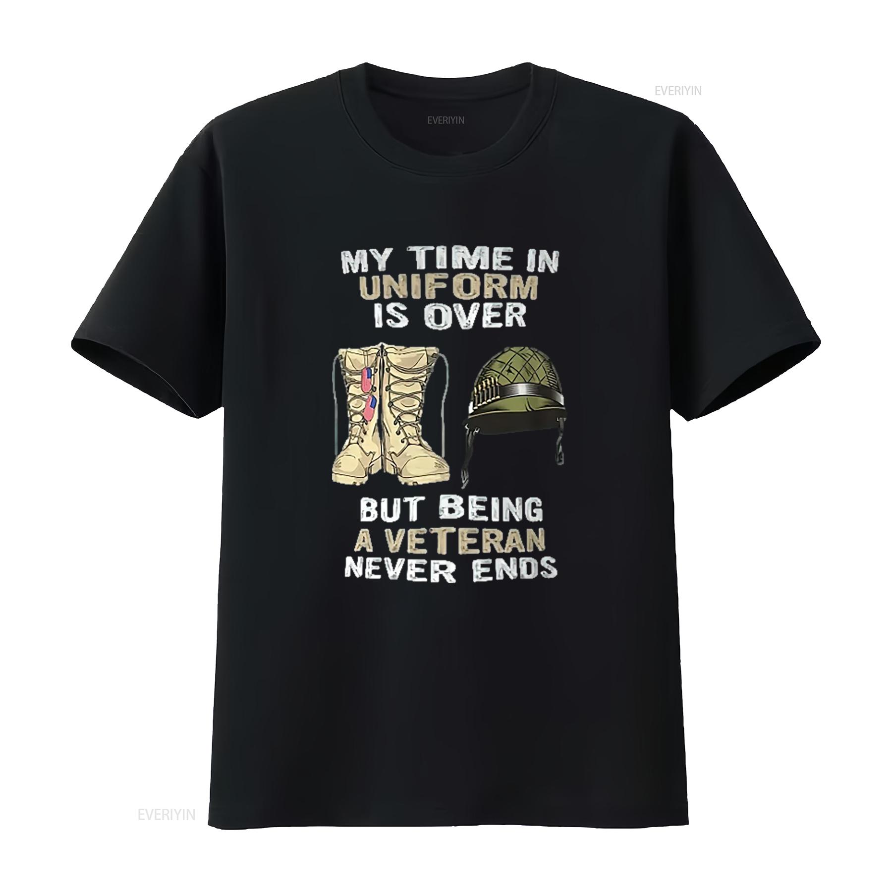 

Mens My Time In Uniform Is Over But Being A Veteran Never Ends T Shirt Black X Large vintage Washed designer clothes streetwear 4XL