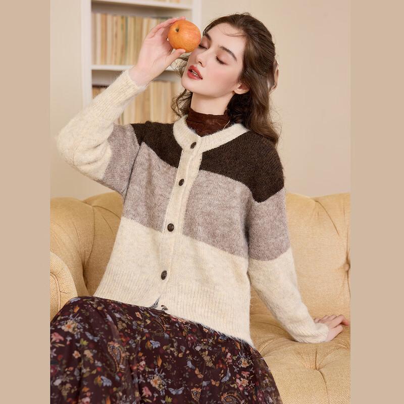 Bailuyu Women's Color-block Knit Cardigan
