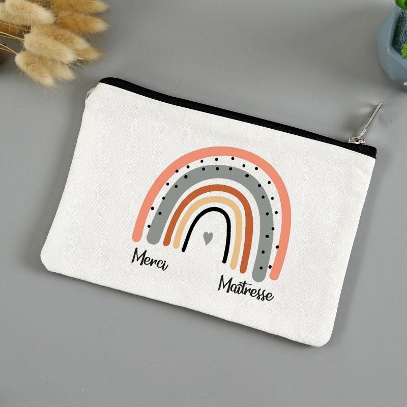 Teacher's Day Gift Thank You Mistress Print Makeup Pouch Zipper Lipstick Storage Women Canvas Cosmetic Bag Teacher Clutch Bag