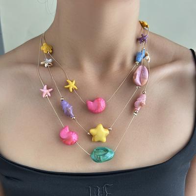 Summer Candy Color Dopamine Seaside Vacation Wind Necklace Sweet And Fresh Starfish Conch Shell Cute Necklace